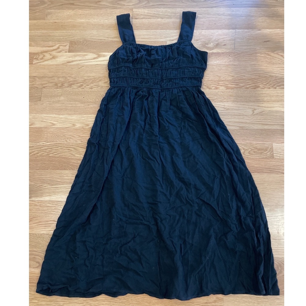 Forever 21 Women Dress Linen Blend Smocked Midi Size Large Black